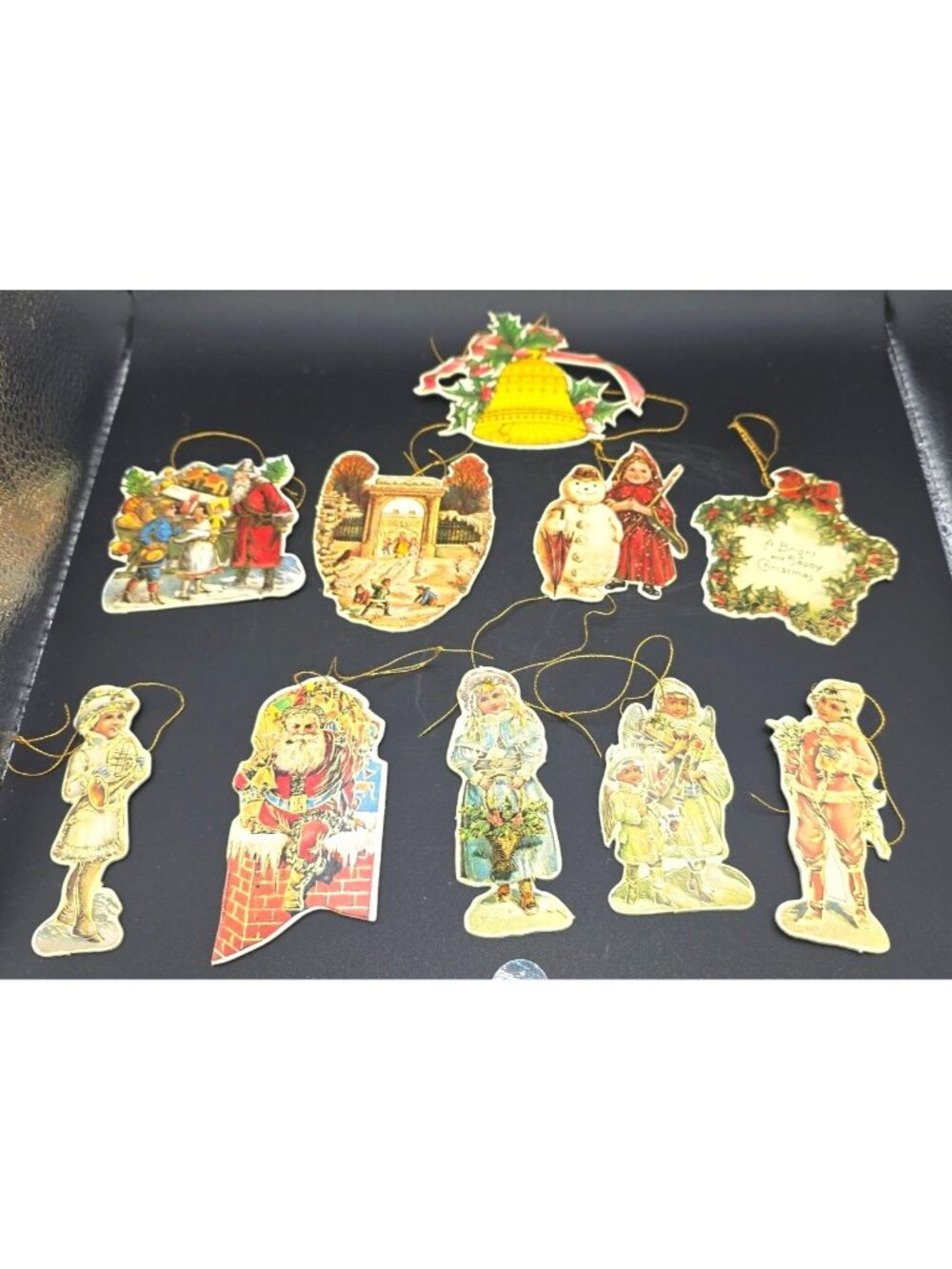 Vtg Merrimack Cardboard Die Cut Two-Sided Victorian Style Christmas Ornament Lot